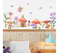 Runtoo Stickers Muraux Fée Champignons Autocollant Mural Fleurs Elfes Papillon Deco Stickers Chambre Enfants Bébé Fille Décoration