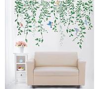 Runtoo Stickers Muraux Feuilles de Plantes Vertes Autocollant Mural Oiseaux Vignes Deco Stickers Salon Salle de Bain Cuisine Chambre Enfants Bébé Décoration