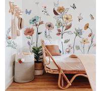 Runtoo Stickers Muraux Fleur de Jardin Boho Autocollant Mural Floral Aquarelle Plante Deco Stickers Salon Chambre Enfants Bébé Décoration