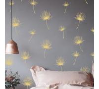 Runtoo Stickers Muraux Fleur de Pissenlit Autocollant Mural Plantes Doré Deco Fenêtre Stickers Salon Salle de Bain Chambre Enfants Bébé Décoration