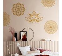 Runtoo Stickers Muraux Fleur Mandala Doré Autocollant Mural Lotus Zen Deco Stickers Salle de Bain Salon Cuisine Chambre Décoration