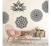 Runtoo Stickers Muraux Fleur Mandala Noir Autocollant Mural Lotus Zen Deco Stickers Salle de Bain Salon Cuisine Chambre Décoration