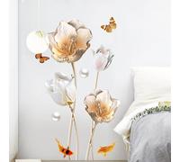 Runtoo Stickers Muraux Fleurs Autocollant Mural Doré Fleurs de Lotus Tulipe Deco Stickers Salon Salle de Bain Chambre Décoration