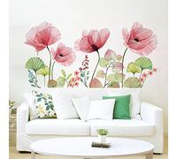 Runtoo Stickers Muraux Fleurs Coquelicots Autocollant Mural Aquarelle Floral Rose Deco Stickers Salon Cuisine Chambre Enfants Bébé Décoration