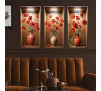 Runtoo Stickers Muraux Fleurs Coquelicots Autocollant Mural Effet 3D Plantes Deco Stickers Salle de Bain Salon Chambre Enfants Bébé Décoration