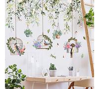 Runtoo Stickers Muraux Fleurs et Oiseaux Autocollant Mural Plantes Feuilles Vertes Deco Stickers Salle de Bain Salon Chambre Enfants Bébé Décoration