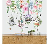 Runtoo Stickers Muraux Fleurs et Oiseaux Autocollant Mural Plantes Vignes Papillon Deco Stickers Salle de Bain Salon Chambre Enfants Bébé Décoration