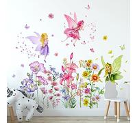 Runtoo Stickers Muraux Fleurs Fée Autocollant Mural Elfes Papillon Deco Stickers Chambre Enfants Bébé Fille Décoration