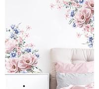 Runtoo Stickers Muraux Fleurs Pivoines Autocollant Mural Vintage Fleur en Rose Pâle Deco Stickers Salle de Bain Chambre Enfants Fille Bébé Décoration