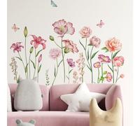 Runtoo Stickers Muraux Fleurs Rosa Autocollant Mural Papillon Floral Deco Stickers Salon Salle de Bain Chambre Enfant Bébé Décoration