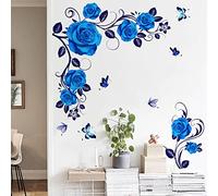Runtoo Stickers Muraux Fleurs Rose Bleu Autocollant Mural Papillon 3D Pivoines Fleurs Deco Stickers Salle de Bain Salon Chambre Enfants Bébé Décoration