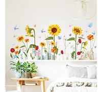 Runtoo Stickers Muraux Fleurs Tournesol Autocollant Mural Floral Papillon Deco Stickers Salon Cuisine Chambre Enfants Bébé Décoration