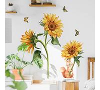 Runtoo Stickers Muraux Fleurs Tournesol Autocollant Mural Vintage Fleur Doré Deco Stickers Salon Chambre Enfants Bébé Décoration