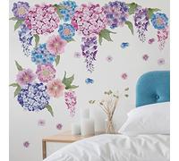Runtoo Stickers Muraux Fleurs Violette Autocollant Mural Floral Aquarelle Hortensias Deco Stickers Chambre Enfants Bébé Fille Salon Décoration