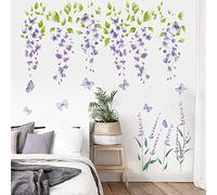 Runtoo Stickers Muraux Fleurs Violette Autocollant Mural Floral Papillon Vigne Plantes Deco Stickers Salon Cuisine Chambre Enfants Bébé Décoration