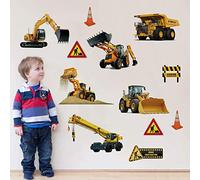 Runtoo Stickers Muraux Garçon Excavatrice 3D Autocollant Mural Véhicules Camions Voiture Deco Stickers Chambre Enfants Bébé Décoration