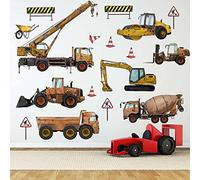 Runtoo Stickers Muraux Garçon Excavatrice Voiture Ancienne Autocollant Mural Véhicules Camions Deco Stickers Chambre Enfants Bébé Décoration