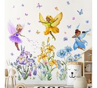 Runtoo Stickers Muraux Grand Fleurs Fée Autocollant Mural Elfes Papillon Deco Stickers Chambre Enfants Bébé Fille Décoration