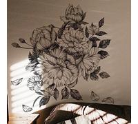 Runtoo Stickers Muraux Grand Fleurs Noires Autocollant Mural Florales Fleurs de Pivoine Deco Stickers Salle de Bain Salon Chambre Enfants Bébé Décoration