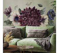 Runtoo Stickers Muraux Grandes Fleurs Autocollant Mural 3D Floral Violet Deco Stickers Salle de Bain Cuisine Salon Chambre Bébé Décoration