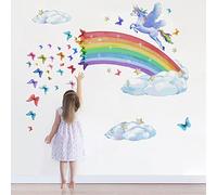 Runtoo Stickers Muraux Licorne Arc en Ciel Autocollant Mural Pastel Papillon Deco Stickers Salle de Bain Chambre Enfants Fille Bébé Décoration
