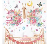 Runtoo Stickers Muraux Licorne Chambre Fille Autocollant Mural Arc en Ciel Fleurs Deco Stickers Chambre Enfants Bébé Salon Décoration