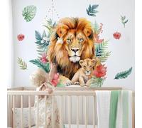 Runtoo Stickers Muraux Lion Autocollant Mural Forêt Animaux Feuilles Tropicales Deco Stickers Salon Chambre Enfants Bébé Décoration