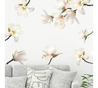 Runtoo Stickers Muraux Magnolia Autocollant Mural Fleurs Blanches Deco Stickers Salle de Bain Chambre Enfants Bébé Décoration