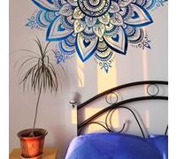 Runtoo Stickers Muraux Mandala Demi Autocollant Mural Fleurs de Lotus Bleu Deco Stickers Salle de Bain Salon Chambre Enfants Bébé Décoration