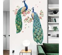 Runtoo Stickers Muraux Paon Autocollants Mural Oiseaux Plumes Fleurs Branche Deco Stickers pour Salon Chambre Bureau