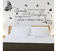Runtoo Stickers Muraux Phrase Famille Autocollant Mural Citations Papillon Noir Deco Stickers Salon Cuisine Tete de Lit Décoration