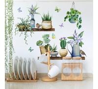 Runtoo Stickers Muraux Plantes Vertes Autocollant Mural Fleurs Feuilles Pot Deco Stickers Salle de Bain Cuisine Chambre Bébé Décoration