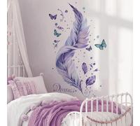 Runtoo Stickers Muraux Plume Autocollant Mural Papillon Violet Deco Stickers Salon Cuisine Chambre Enfants Bébé Décoration