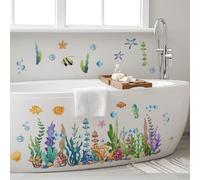 Runtoo Stickers Muraux Sous la Mer Autocollant Mural Marine Algues Corail Poissons Deco Stickers Salle de Bain Chambre Enfant Bébé Décoration