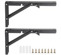 RunXinDa Lot de 2 consoles pliantes pour charges lourdes - Angle de pliage à 90 ° - Charnières de 300 mm - Équerre d'étagère pliable - Pour la maison, le bureau - Montage mural - Noir