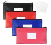 runxsam 4 pcs pochettes dépôt bancaire PU 28×15 cm avec fenêtre + zip | Fermeture éclair; fenêtre d’identif.; PU durable; 8 cartes vierges; pour billets, monnaie, reçus, cosmétiques.