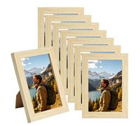 runxsam 8 cadres photo 12,8 x 9 cm bois clair en MDF, mur/posé sur table | Face transparente anti-poussière; vertical/horizontal; montage facile; pour salon chambre bureau couloir