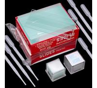 RUNYU® Lot de 100 lames de microscope pré-nettoyées 76,2 x 25,4 mm et 200 lentilles de recouvrement 20 x 20 mm, avec 10 pipettes de 3 ml, accessoires de laboratoire, biologie, science, étude