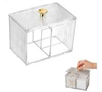 runyuanshuo Boite Coton Tige Deux Compartiments, Distributeur Coton Tige, Pot Coton Tige en Acrylique Transparent avec Accents Dorés Boîte à cotons séparée pour Salle de Bain et Coiffeuse
