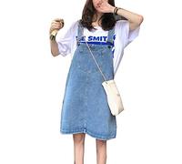 Runyue Femmes Robe Salopette en Jean Casual Court Jupe en Denim Bleu S