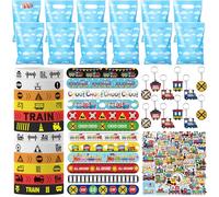 Runyuzi Petit cadeau d'anniversaire pour enfant - Thème train - Avec bracelet à boucle - Porte-clés - Autocollant de train - Bracelets et sacs cadeaux pour chemin de fer - Pour garçons et filles