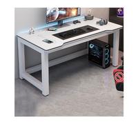 RUNZE765Z Bureau Classique Table Double Pc en Fiber de Carbone, Bureau d'étudiant, Maison, Chambre à Coucher, d'étude, Jeu Simple pour écrire(Blanc,110x60x75cm)