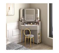 RUNZE765Z Coiffeuse Ensemble de Bureau d'angle avec Meuble Rangement en Bois, Gain Place armoires et miroirs circulaires, Triangulaire Moderne, casier combiné, d'écriture Commode