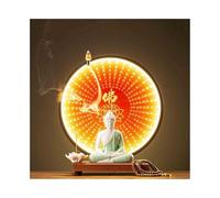 RUNZE765Z Décorations d'intérieur Statue de Bouddha décorative en céramique d'inspiration Zen avec Cercle Lumineux Rouge, décoration Feng Shui for l'entrée du Salon Feng Shui au Bureau