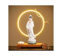 RUNZE765Z Décorations d'intérieur Statue de Bouddha en céramique Blanche, décoration Bureau, Salon, Zen, Feng Shui, avec Base et Anneau Lumineux Feng Shui au Bureau