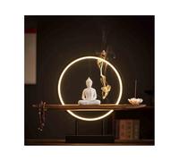 RUNZE765Z Décorations d'intérieur Statue de Bouddha en céramique Blanche, décoration d'intérieur, Salon, entrée, Feng Shui, avec Anneau Lumineux Circulaire Feng Shui au Bureau