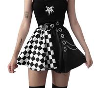 Ruolai Mini jupe plissée noire gothique avec chaîne et jupe de tennis taille haute, Black03, Taille M