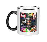RUOPASWEAST For Indochine-Rock Band Tasse en céramique 330 ml avec bord coloré - Tasse avec logo de groupe de rock des années 80 - Tasse à thé et café hip-hop, cadeau pour mélomane