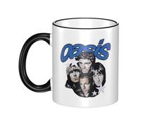 RUOPASWEAST Liam Singer Gallagher Tasse en céramique à bord coloré 330 ml - Tasse à café Britpop vintage avec anse - Tasse à thé en grès durable - Compatible lave-vaisselle - Noir