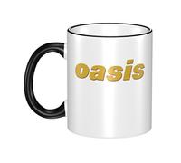RUOPASWEAST Liam Singer Gallagher Tasse en céramique à bord coloré 330 ml - Tasse à café Britpop vintage avec anse - Tasse à thé en grès durable - Compatible lave-vaisselle - Noir